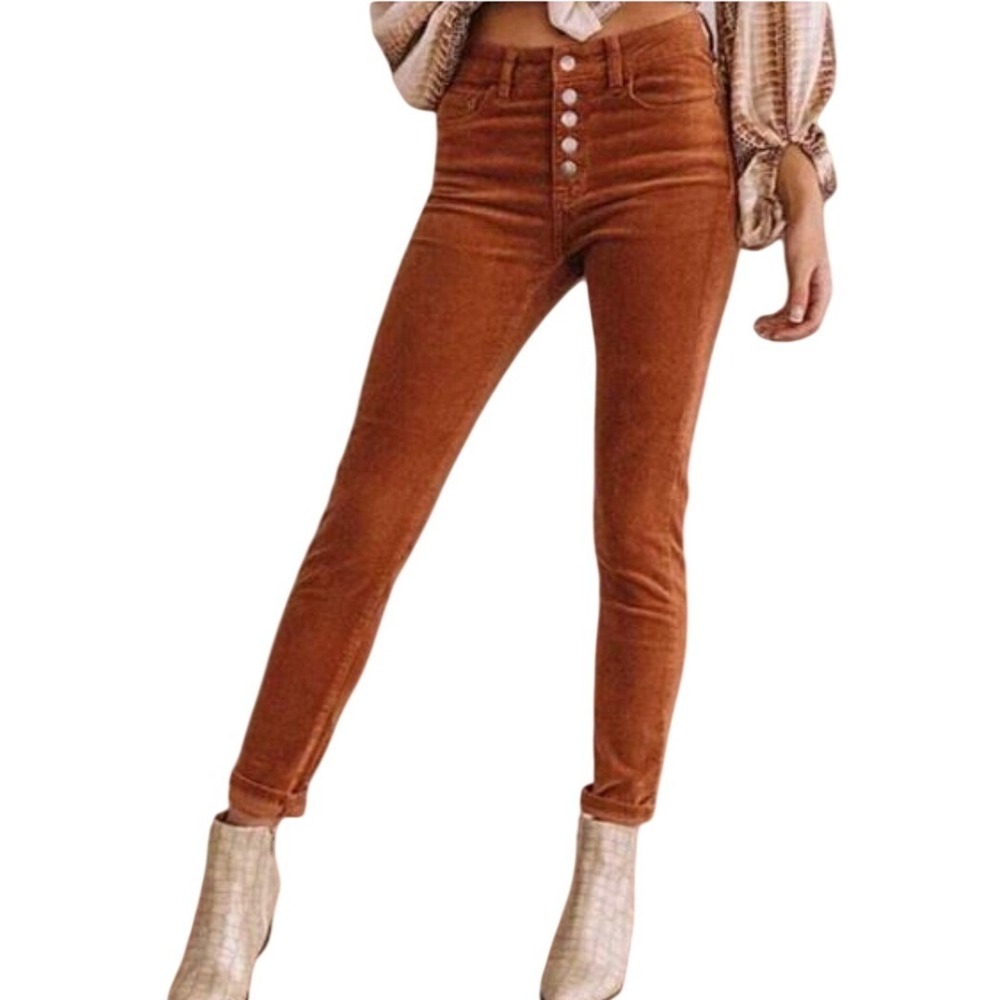 Cabi High Rise Skinny Corduroy Pants Ginger Brown Button Fly Size 6